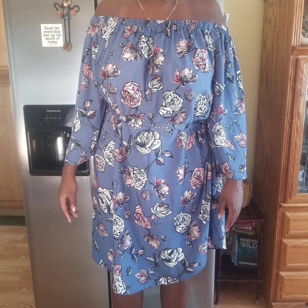 Hint of Blush off the shoulder mini Dress